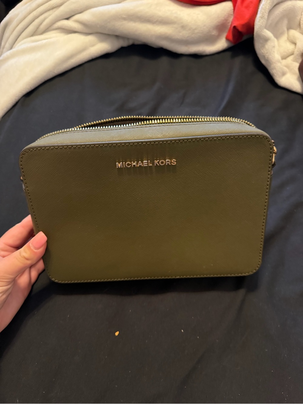 Michael Kors Olive Green Saffiano Leather Camera Crossbody